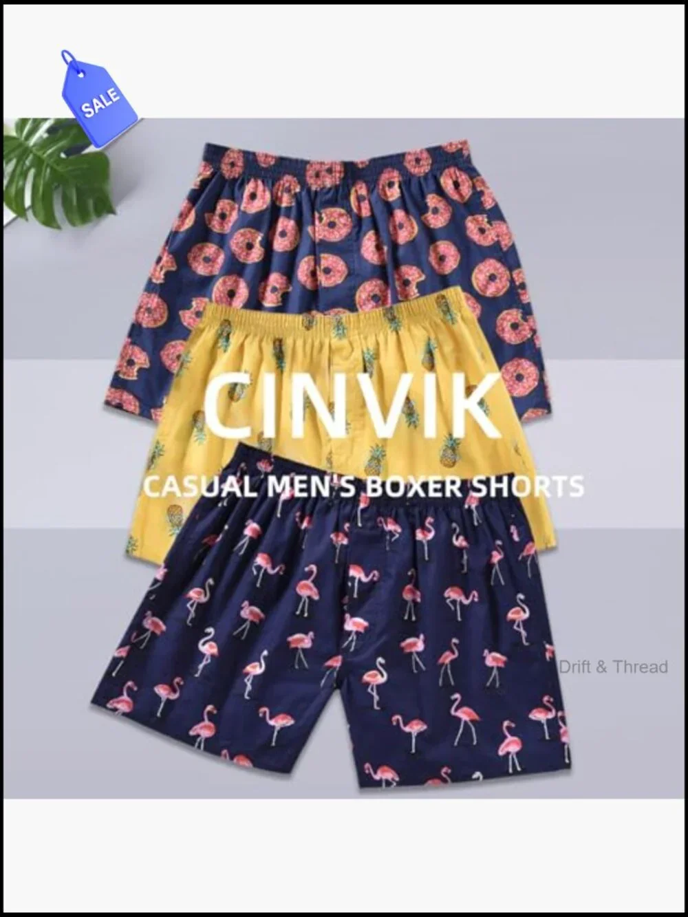 Mens Cotton Boxer Shorts 3-Pack Funny Novelty Loungewear Sleep Shorts